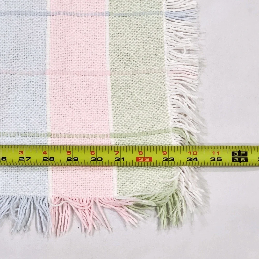 Vintage Plaid Woven Throw Blanket Pastel Fringe Trim Cottagecore Nursery